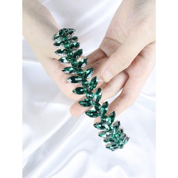 Green Rhinestone Headband Wedding Tiaras for Brides and Women main image 6